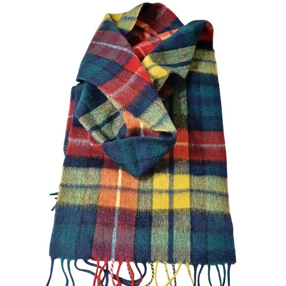 House Of Scotland 100% Lambswool Multicolor Tartan Scarf With Fringe Ends - Picture 5 of 5